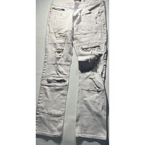 VTG INC White Denim Jeans 36x34 Mens Distressed With Zippers Y2K  EUC Ripped